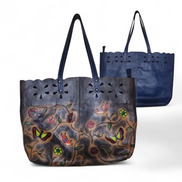 Artisan Made Colombian Embossed Leather Tote Bag - Multicolor- Butterfly Floral - Picture 1 of 11